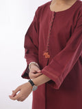 Oaks - Dyed Pret Shirt Trouser Khaddar Maroon - 2 Piece