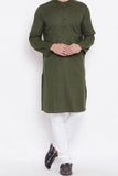 Zarar - Green Kurta with Plain White Bottom (Wash n Wear) - Unstitch - 2 Piece
