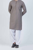 Zarar - Grey Kurta with Plain White Bottom (Wash n Wear) - Unstitch - 2 Piece