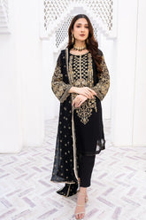 Laleen - Gulerukh Black Chiffon Suit For Women - Black - 3 Piece