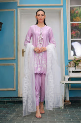 Reema Ahsan - Haya - Khadi Silk & Organza - Lilac & White - 3 Piece