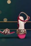 Milli Shoes - Hand Embroidered Block Heels Sandals For Women - Maroon