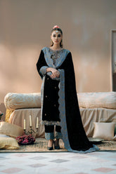 Fozia Khalid - Heer - Sheesha Silk - Black & Blue - 4 Piece