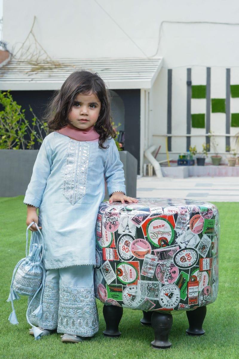 Cheeco Chic - Plazzo - Aqua Blue - Cotton Silk - KIDS - 2 Piece - IBEID23 - Studio by TCS