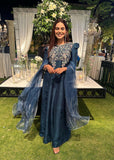 Shahid Chuhan - Kenza - Amar Khan Silk Suit For Women - Teal Blue