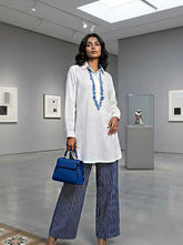 Gulabo - Azure Ease Pure Egyption Cotton Lawn & Bosky Set For Women - White Navy - 2 Piece