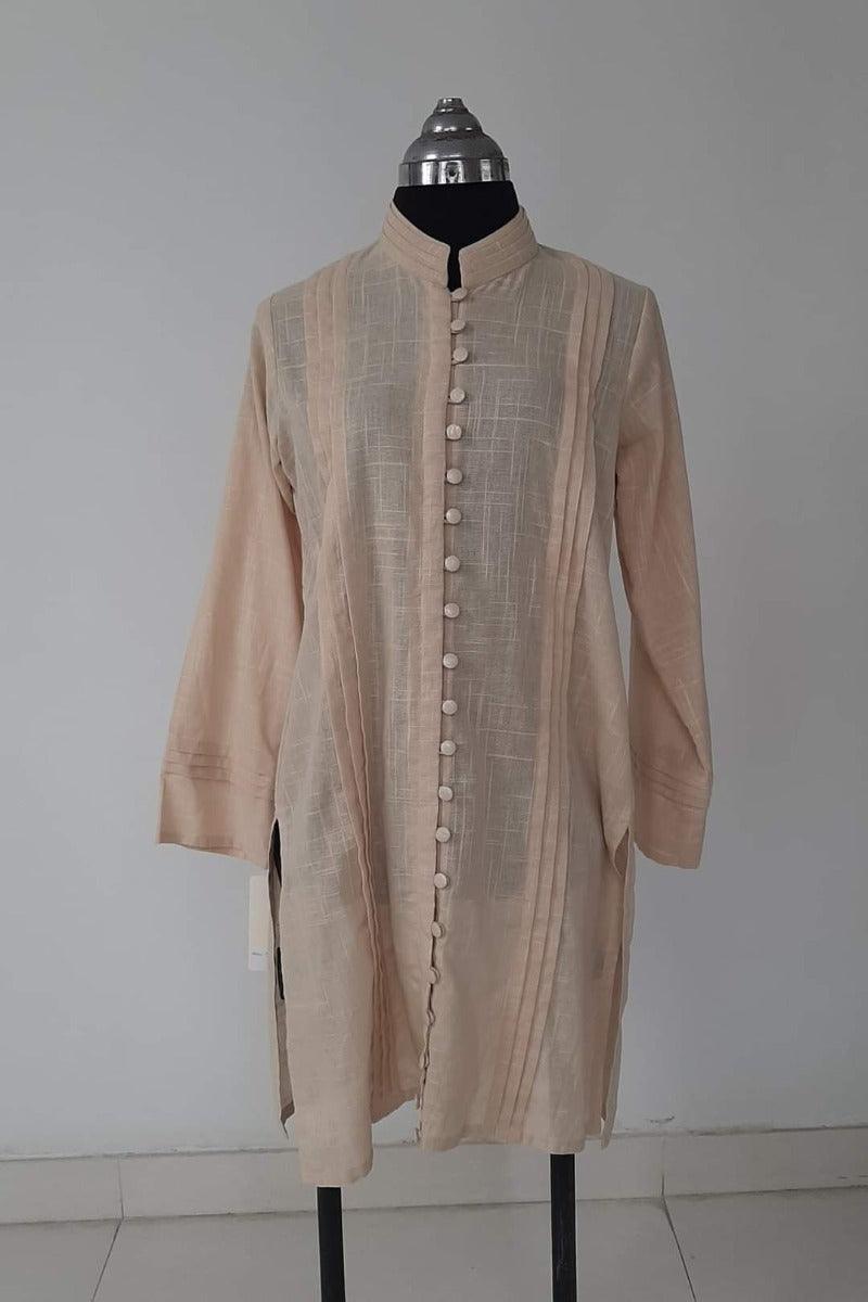 Mehr - Beige Irish Cotton Front Open Tunic SS025 -1 Piece - Studio by TCS