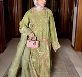 Ombrella - Verdant blossom pastel Raw Silk Suit For Women - 3 Piece