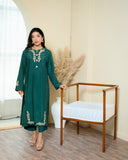 Urooj Atelier - Khaadi Silk Suit For Women - Pine Green - 2 Piece