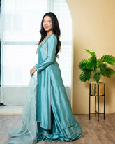 Urooj Atelier - Sheesha Silk Suit For Women - Sea Green - 3 Piece