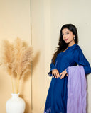 Urooj Atelier - Khaadi Silk Suit For Women - Ink Blue - 3 Piece