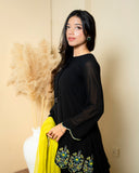 Urooj Atelier - Georgette Chiffon Suit For Women - Black - 3 Piece
