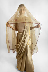 Maheen Khan - NAIRA DUPATTA - Silk Net - Gold Maroon - 1 Piece