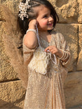 Mom4Little - Sequin Kaftan with Crystal Brooch For Girl - Raw Silk - Soft Gold - 3 Piece