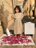 Mom4Little - Sequin Kaftan with Crystal Brooch For Girl - Raw Silk - Soft Gold - 3 Piece