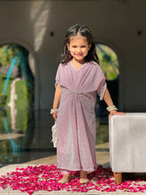 Mom4Little - Moonlight Bow Style Kaftan For Girl - Raw Silk - Pink Shimmer - 3 Piece