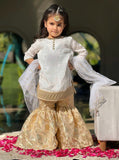 Mom4Little - Organza Floral Gharara For Girl - White - 3 Piece