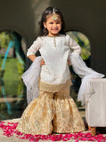 Mom4Little - Organza Floral Gharara For Girl - White - 3 Piece