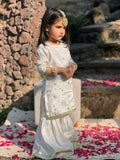 Mom4Little - Zari Boti Shirt Net Gharara For Girl - white - 3 Piece