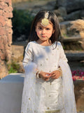 Mom4Little - Zari Boti Shirt Net Gharara For Girl - white - 3 Piece