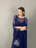 Maheen Khan - Midnight Symphony - NAVY - Blended Chiffon + Satin Silk - 3 Piece