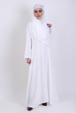 Abaya.pk - White Basic Front-Closed Abaya & Hijab- Chiffon & Nada Fabric