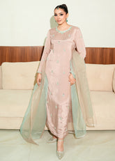Allure By Ih - May Raw Silk Suit For Women - Tea Pink - 3 Piece