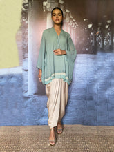 Gulabo - Samawiya Silk Chiffon + Blended Satin Aqua Turquoise Biege Eastern Wear For Women - 2 Piece