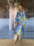 Maheen Khan - Nurelle Silk Brocade Navy Green Fusion For Women - 1 Piece