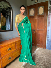 Gulabo - Zayna Blended Chiffon Green Sari For Women - 1 Piece