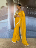 Maheen Khan - Liyana Blended Chiffon Yellow Sari For Women - 1 Piece