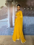 Maheen Khan - Liyana Blended Chiffon Yellow Sari For Women - 1 Piece
