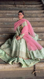 Yashfa Studio - Bano Rani Tasel Silk Sharara For Women - Lime Pista - 3 Piece