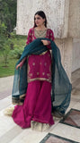 Yashfa Studio - Mah Gul Tasel Silk Sharara For Women - Vibrant Magenta - 3 Piece