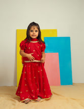 Kidoz Kloset - Red Rose Embroidered Lehanga Set For Girl