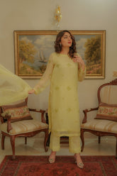 Syah - Zamurd - Organza - Pastel Yellow - 3 Piece