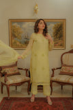 Syah - Zamurd - Organza - Pastel Yellow - 3 Piece