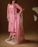 Ombrella - Pink Flair Tea Pink Raw Silk Suit For Women - 3 Piece