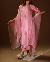 Ombrella - Pink Flair Tea Pink Raw Silk Suit For Women - 3 Piece