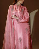 Ombrella - Pink Flair Tea Pink Raw Silk Suit For Women - 3 Piece