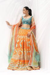 Sania Maskatiya - Jade Velvet/Organza/Rawsilk Suit For Women - Tangerine 3 Piece