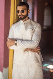 Deepak Perwani - Mof1932 & Jkt1436 - White - Raw Silk - 3 Piece