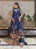 Anayra Amal - Justajoo Dull Silk Embroidered Suit For Women - Royal Blue - 3 Piece