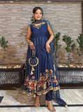 Anayra Amal - Justajoo Dull Silk Embroidered Suit For Women - Royal Blue - 3 Piece