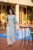 Salahuddin Pasha - Silk, Organza Suit For Women - Ice Blue - 3 Piece