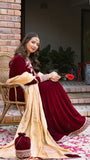 Omal by Komal - Zarmina (Frock & Dupatta) - Maroon - Velvet & Maysuri - 2 Piece