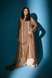 Insia Sohail - Kalidaar - Brown - 3 Piece - cotton net