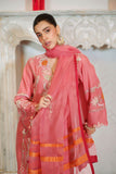 Reema Ahsan - Kawal - Carrot Pink - Kora Cotton & Organza - 3 Piece