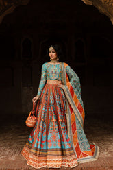 Maria Osama Khan - LIYANA - Turquoise & Orange - Grip Silk & ORGANZA - 3 Piece