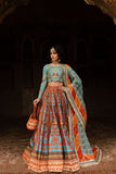 Maria Osama Khan - LIYANA - Turquoise & Orange - Grip Silk & ORGANZA - 3 Piece